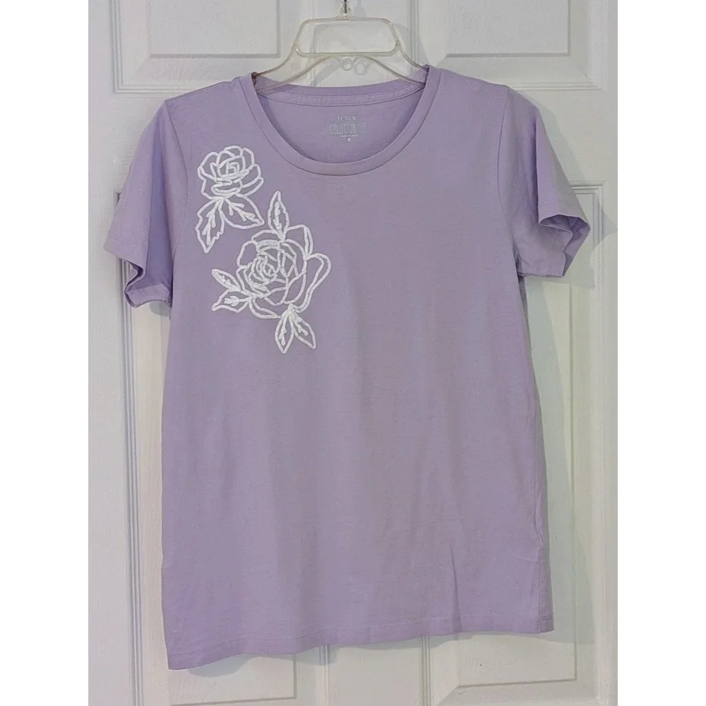 J. Crew Collector Tee‎ Lavender Purple Floral Rose Print Crew Neck Small NWT $50
